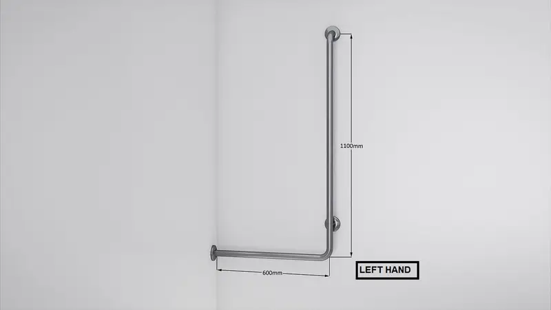 Stainless steel grab rail installed in a bathroom